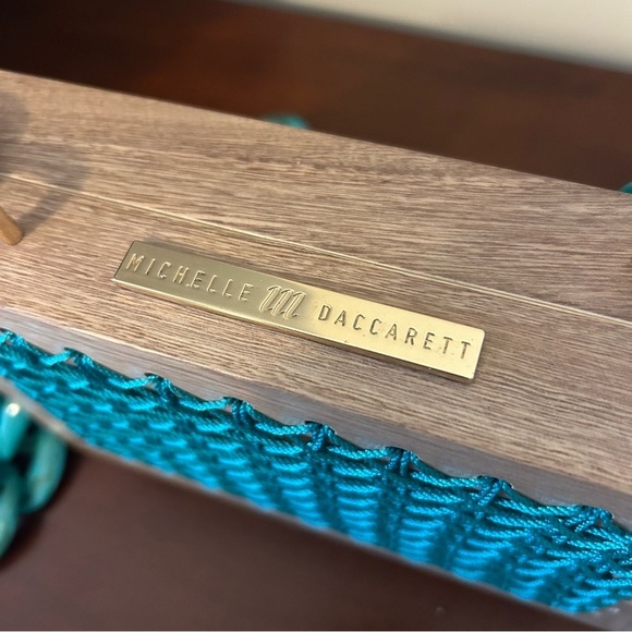 Maxi Rose Natural Acqua Wooden Mini Bag with Teal Acrylic Chain - Picture 6 of 6